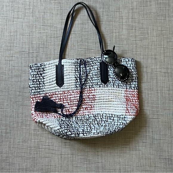 J. Crew Striped Straw Woven Market Bag Good Condition - Picture 12 of 12